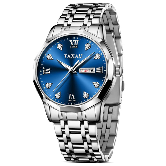 Luxury Men's Business Watch - Silver Band, Blue Face - valtroxx.com