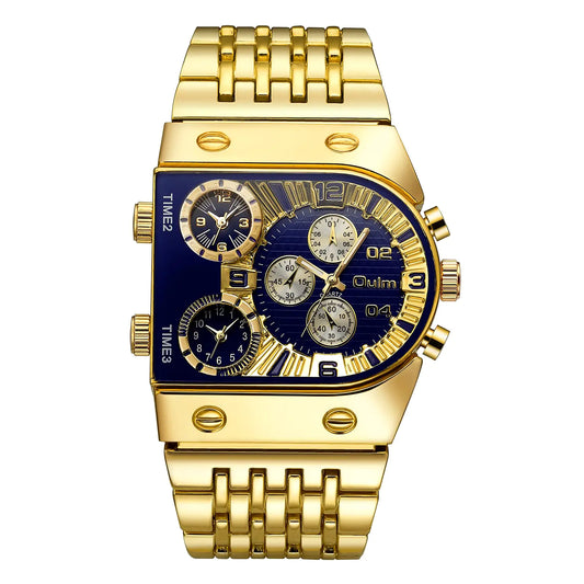 GORBEN Mens Wrist Watch Stylish Stainless Steel Watches Personalized Gold Mens Chronograph Watch Gifts for Dad Husband Creative 3 Time Zone Large Quartz Wristwatch for Friend Family - valtroxx.com